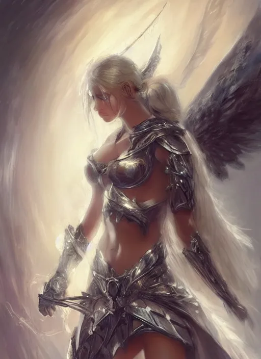 Image similar to concept art, angel knight girl. by artstation trending, by joseph mallord william turner, luis royo, konstantin razumov, cinematic lighting, highly detailed