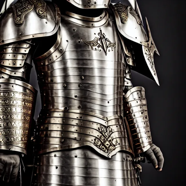 Image similar to photo of a paladin with ornate armour, 8 k, hdr, smooth, sharp focus, high resolution, award - winning photo