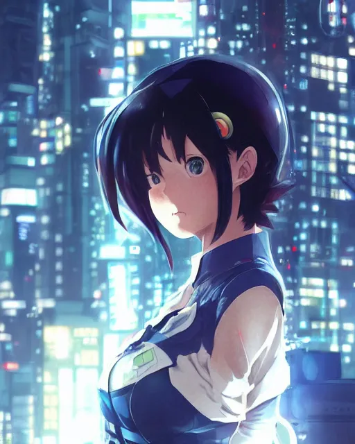 Prompt: portrait of anime girl in mechanic armor in night HongKong by makoto sinkai, my hero academia, cyberpunk, greg rutkowski, perfect face, fine details