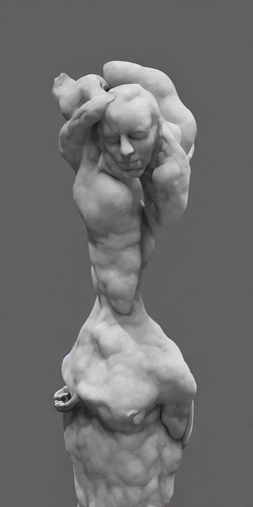 Prompt: a sculpture made out of marble!!! different realm, cinematic, dark fantasy, acrylic palette knife, high detail, hyper realism, ray tracing, 4 k resolution, 8 k resolution, full hd, by michelangelo