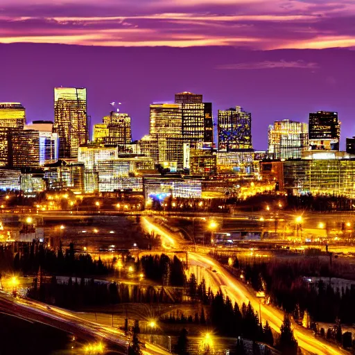 Prompt: highly detailed photo of edmonton at night