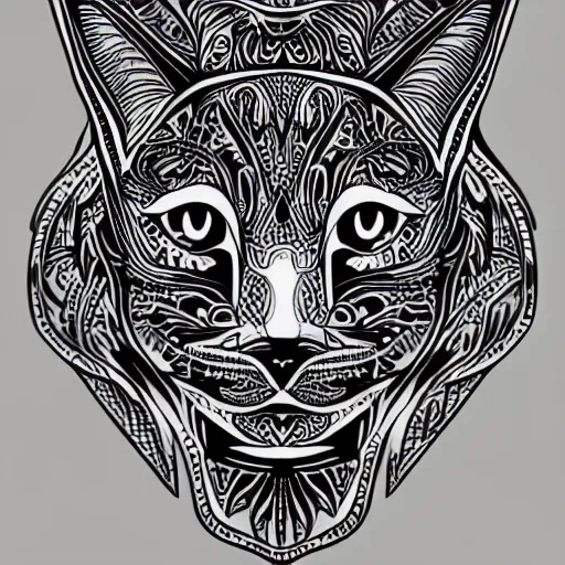 Image similar to tattoo sketch, cat, { { without eye } }, draft, polinesian ornament, line art, vector