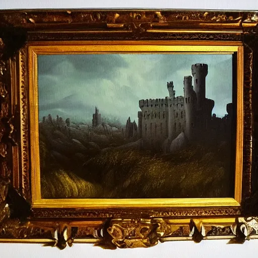 Image similar to a painting of a castle, in the style casper david friedrich.