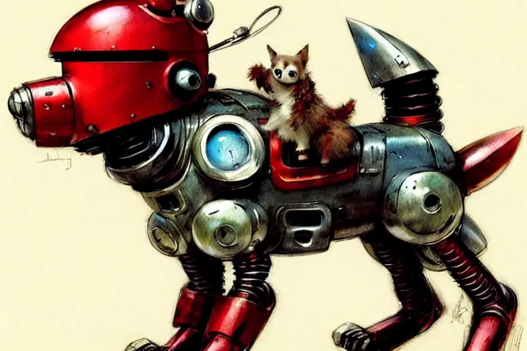 Image similar to adventurer ( ( ( ( ( 1 9 5 0 s retro future robot android dog. muted colors. ) ) ) ) ) by jean baptiste monge!!!!!!!!!!!!!!!!!!!!!!!!! chrome red