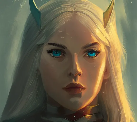 Image similar to the elder scrolls vi a portrait of a blond elven princess warrior portrait near the epic entrance to a city. illustration by atey ghailan