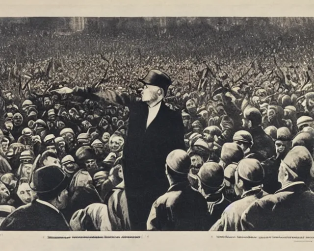 Prompt: lenin addressing a crowd, soviet propaganda posterm