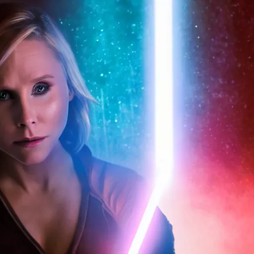 Image similar to Kristen Bell in Star Wars, glowing, dramatic, cinematic, Sony a7R IV, symmetric balance, polarizing filter, Photolab, Lightroom, 4K, Dolby Vision, Photography Award