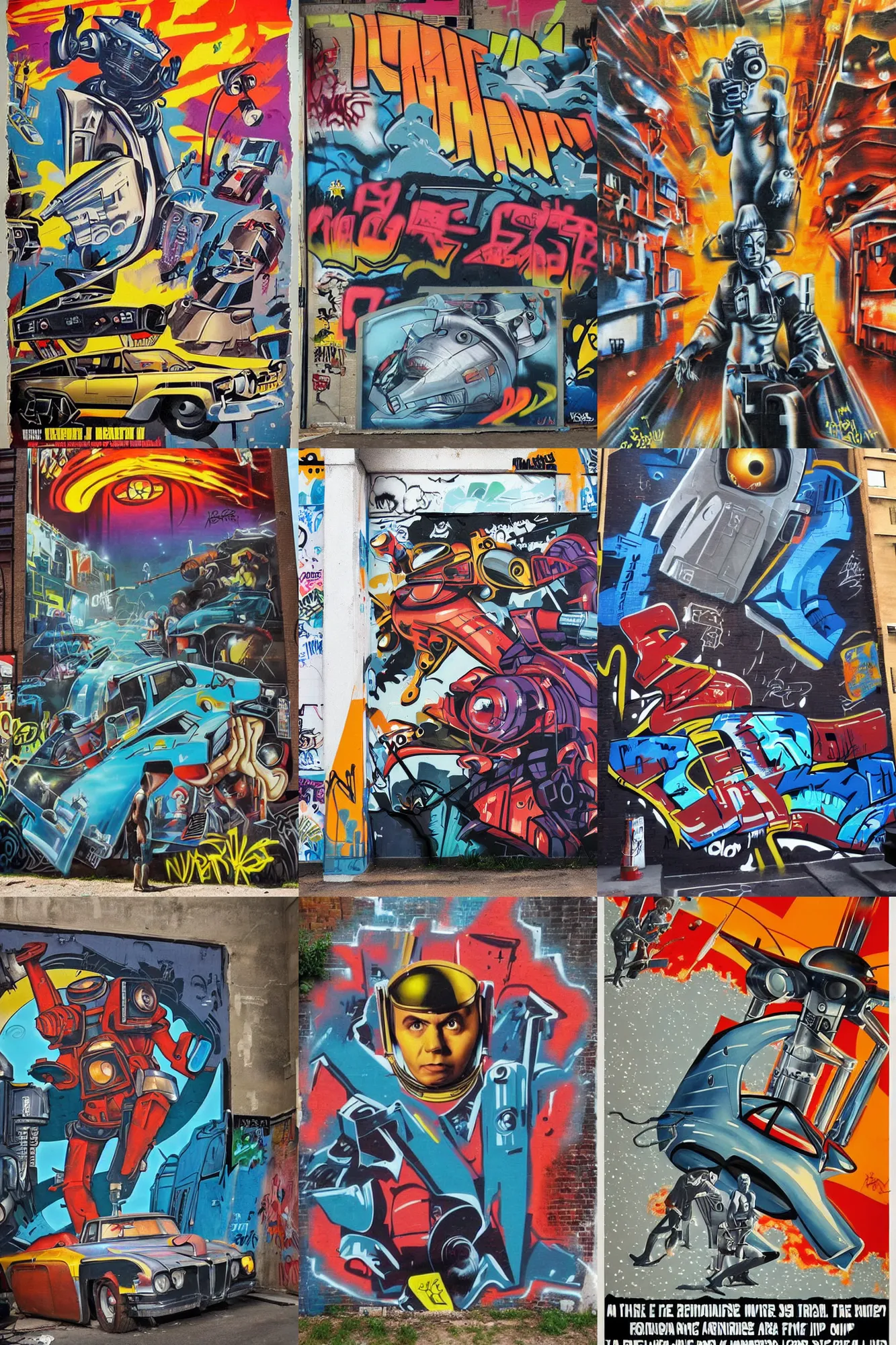 Prompt: graffiti art of a retro sci - fi movie poster