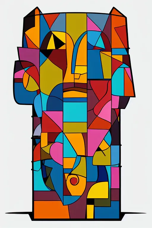 Image similar to abstract cubist moai statue geometric cutout digital illustration cartoon colorful beeple