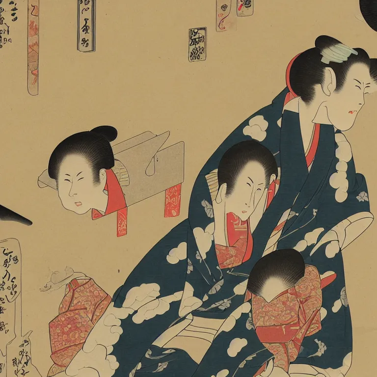 Image similar to Unfinished and Imperfect artwork of Life in Ukiyo-e style