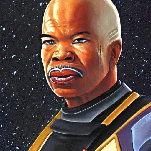 Prompt: commander laforge from star trek the next generation. realistic concept art painting,