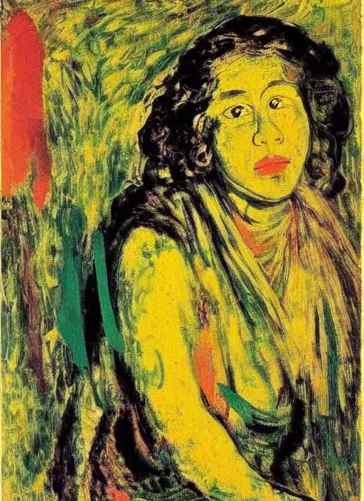 Prompt: affandi painting, portrait of a girl