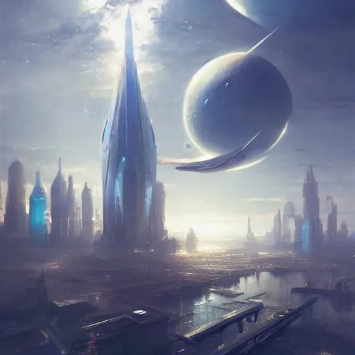Image similar to a city floating in space, 4 k, artstation, cinematic, smoothly, digital art, concept art, unreal engine, hyperrealism, highly detailed, hd, beautiful, by greg rutkowski, by wlop, by artgerm