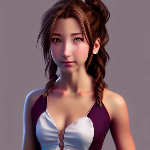 Prompt: face and body shot of aerith gainsborough, concept art trending on artstation