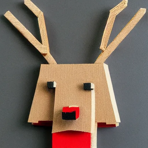 Prompt: detailed reindeer made from match sticks like lowpoly wooden machine