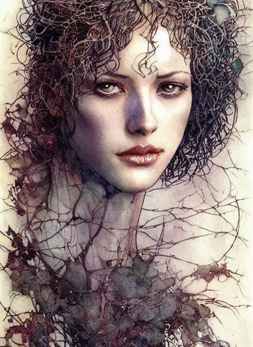 Prompt: realistic detailed painting of young jennifer beals by david mack, yoshitaka amano and rebecca guay and arthur rackham, Neo-Gothic, gothic, rich deep colors