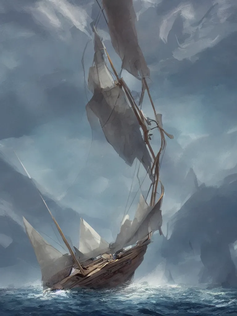 Image similar to sinking sailboat by disney concept artists, blunt borders, rule of thirds