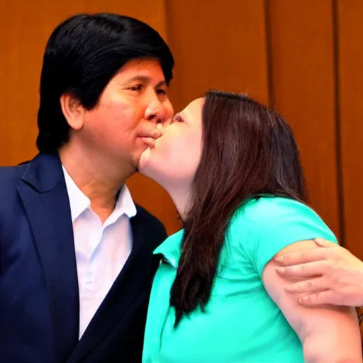 Prompt: sara duterte and bongbong marcos smooching