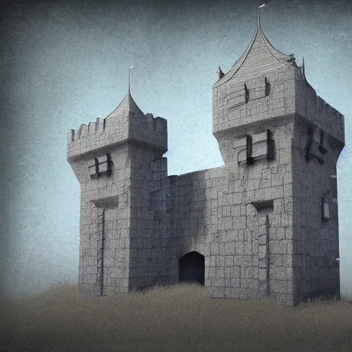 Prompt: a brutalist fantasy castle, digital art