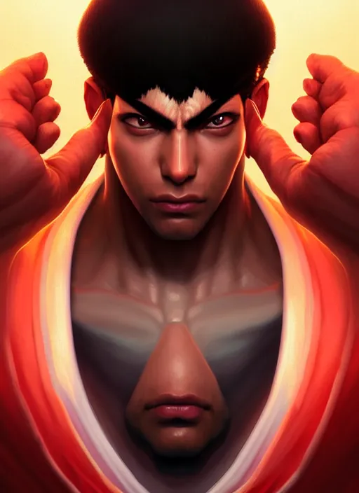 Image similar to symmetry!! portrait of rashid, street fighter iv, global illumination!! intricate, elegant, highly detailed, digital painting, artstation, concept art, smooth, sharp focus, illustration, art by artgerm and greg rutkowski and alphonse mucha