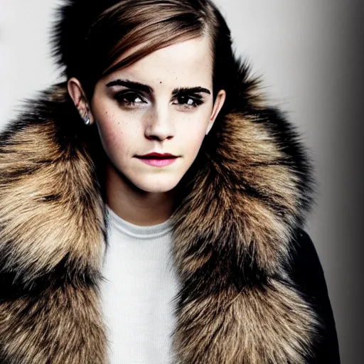 Image similar to portrait photograph of emma watson with tiger fur