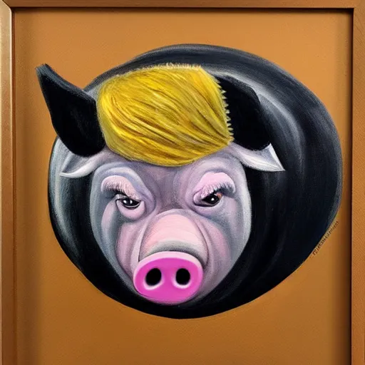 Image similar to donald trump as a pig, painting