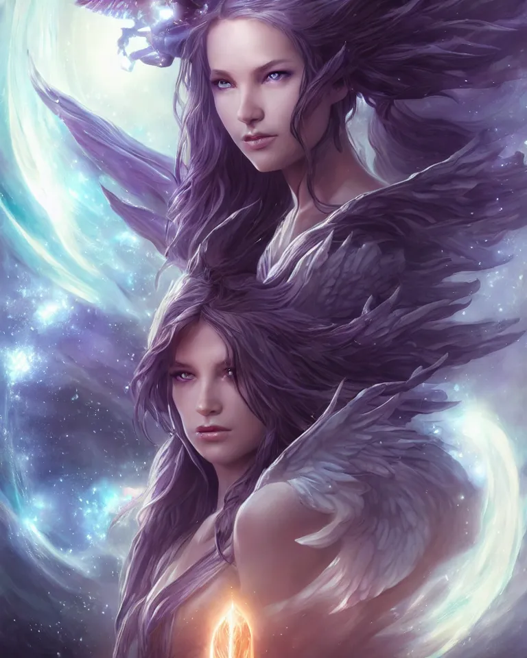 Prompt: beautiful cinematic fantasy poster, one beautiful fantasy angel floating, beautiful glowing galaxy eyes, hybrid from The Elden Ring and art direction by Darius Zawadzki ;by artgerm; wayne reynolds art station; cinematic quality character render; low angle; ultra high quality model; production quality cinema model;