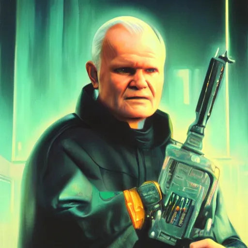 Prompt: john paul ii in cyberpunk 2 0 7 7, oil painting