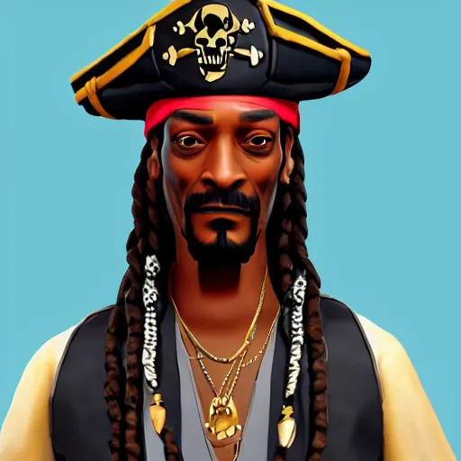 Prompt: Snoop dogg as a pirate in the game Sea of thieves, digital art, trending on artstation