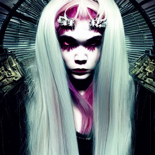 Prompt: grimes as a cyber queen with long blonde hair highly detailed