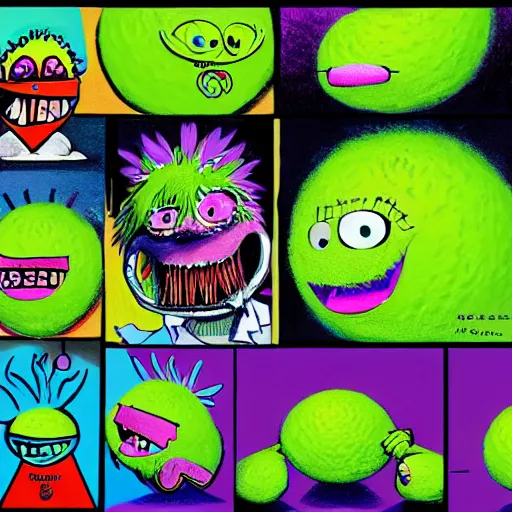 Image similar to a Paris Hilton tennis ball monster, tennis ball, chalk, digital art, fantasy, magic, trending on artstation, ultra detailed, professional illustration by Basil Gogos