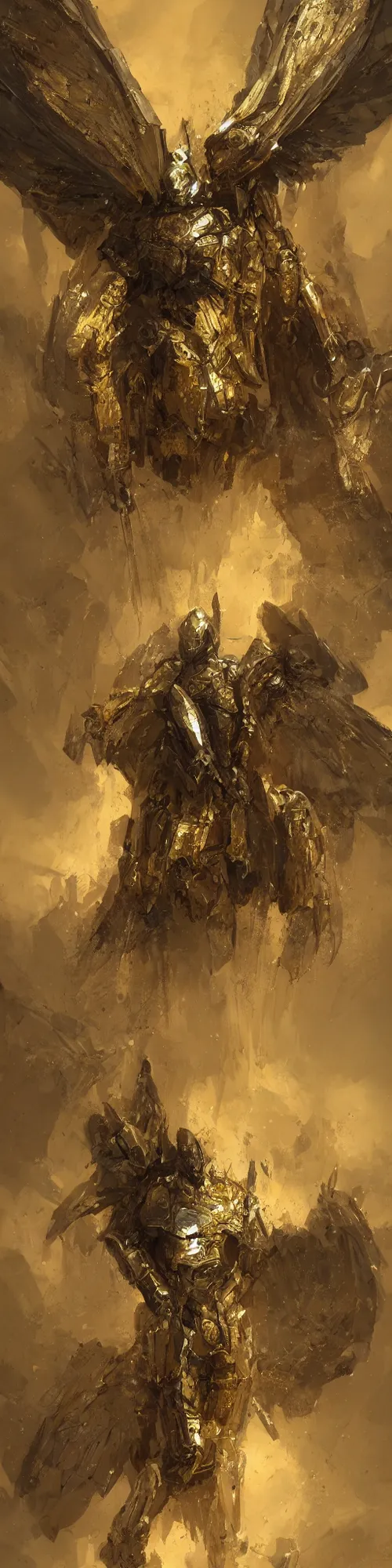 Prompt: knight in golden shiny armor with wings concept art by Daniel Dociu trending on artstation 8k hd very detailed