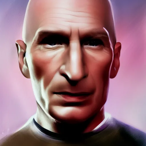 Image similar to portrait of jean - luc picard uss enterprise by jama jurabaev, extremely detailed, trending on artstation, high quality, brush stroke