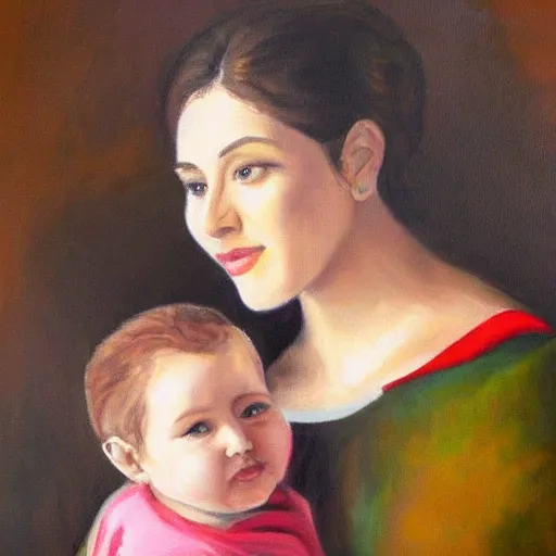 Image similar to a beautiful painting of a gorgeous young mother