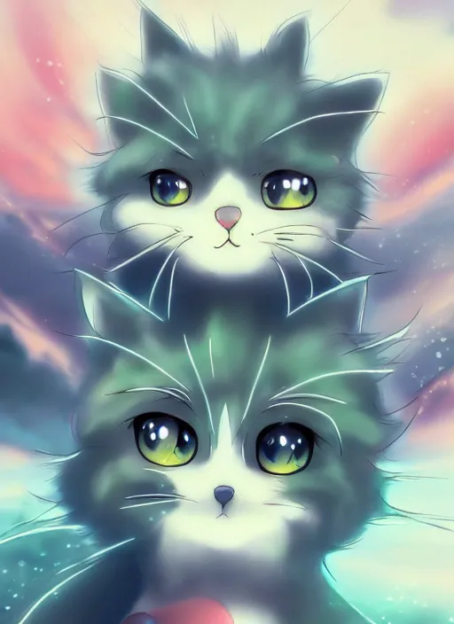 Prompt: cute cat anime wallpaper, 4k, high details, trending on Artstation , art by Studio Ghibli