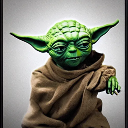 Image similar to yoda sitting on toilett