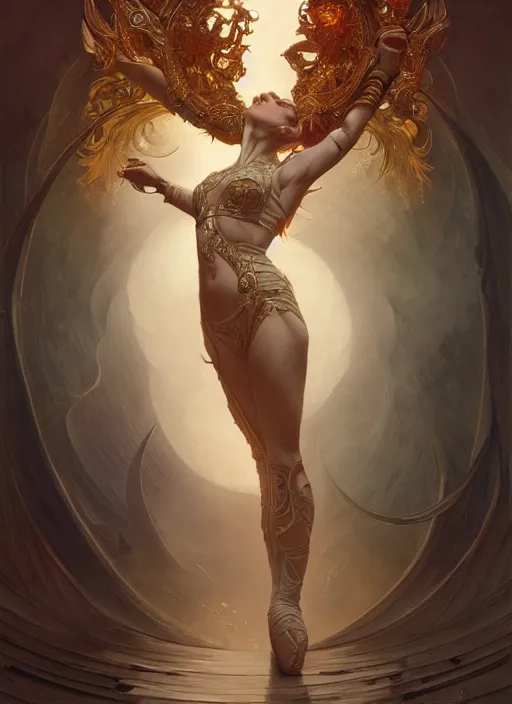 Image similar to dancer of the underworld, intricate, elegant, higly detailed, ultra definition, digital painting, artstation, unreal engine rendered, concept art, smooth, high speed, illustration, art by artgerm and greg rutkowski and alphonse mucha and james jean