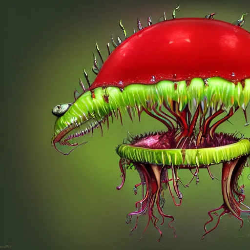 Image similar to cute anthropormorphic carniverous plants venus fly trap with big eyes and big teeth detailed painting 4 k