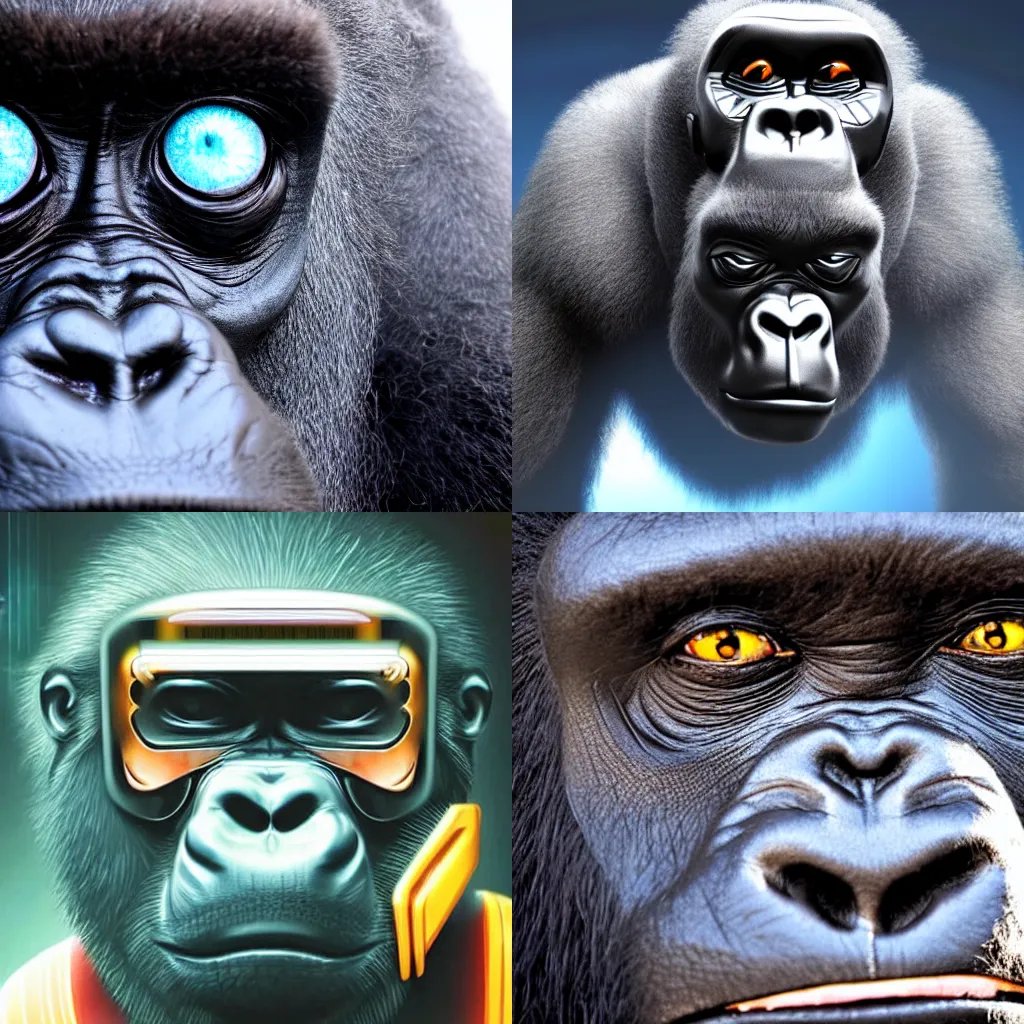 Prompt: a gorilla with a cyber punk eye