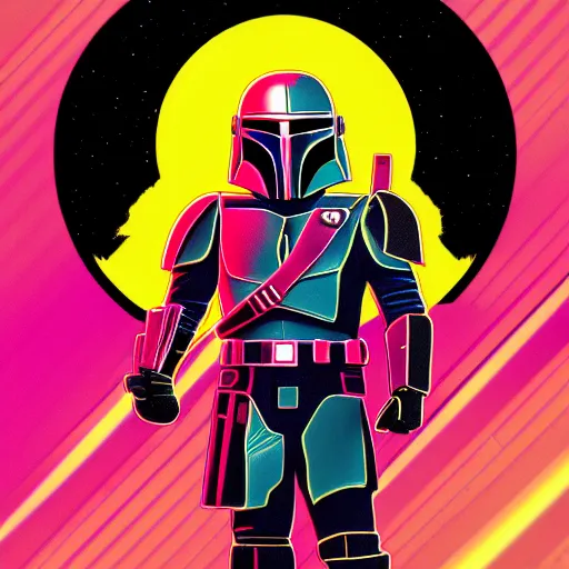 Prompt: Mandalorian isometric synthwave digital art