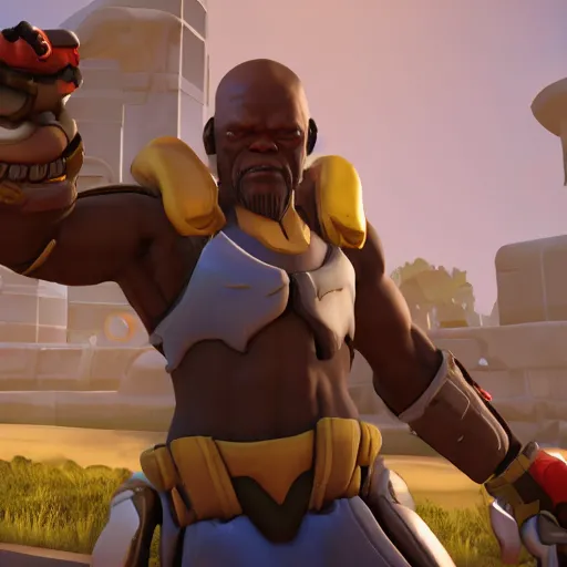 Image similar to samuel l jackson as doomfist from overwatch, 4 k, detailed