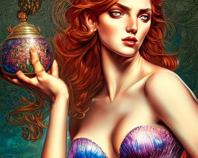 Image similar to portrait of a seductive and powerful aphrodite, detailed intricate illustration, detailed illustration, hd, 4 k, digital art, overdetailed art, complementing colors, trending on artstation, deviantart