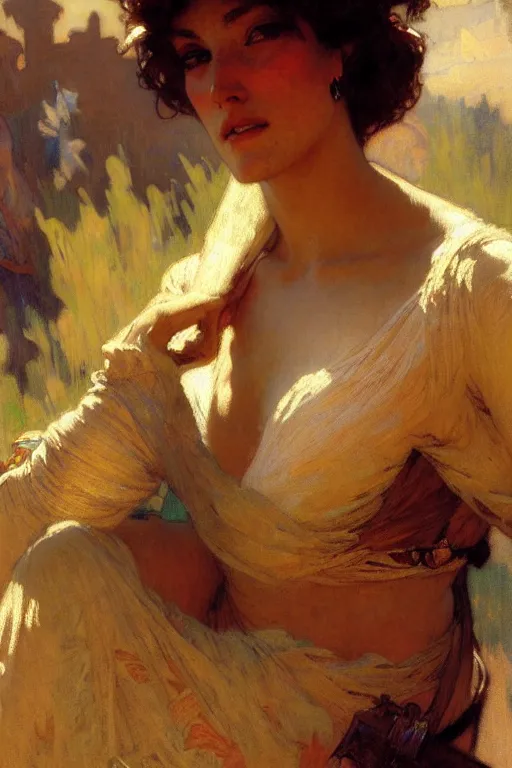 Prompt: attractive woman, florence, painting by gaston bussiere, craig mullins, greg rutkowski, alphonse mucha