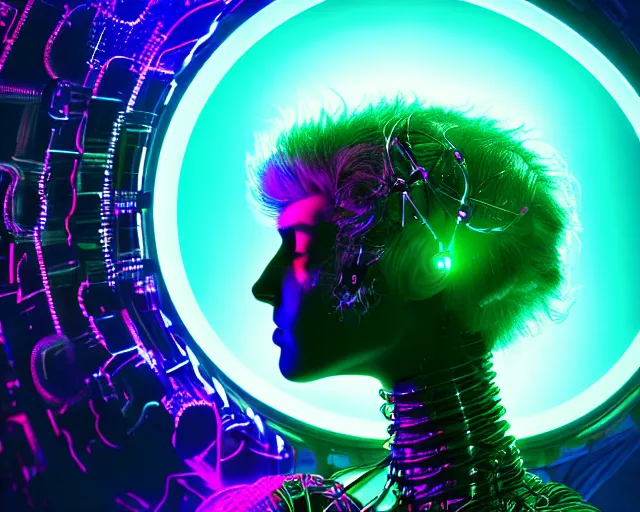 Image similar to glowing hair, complex cybernetic beings, beautiful hairy humanoids, cybermagnetosphere, cybernetic civilizations, ornate hair, love, joy, vortexes, large arrays, data holograms, 8 k, cinematic light shadows, wet hdr refractions, *, * * *, * * * * *