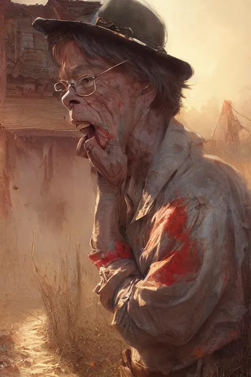 Image similar to stephen king as hillbilly, village, intricate, highly detailed, smooth, artstation, digital illustration by Ruan Jia and Mandy Jurgens and Artgerm and Wayne Barlowe and Greg Rutkowski and Zdislav Beksinski