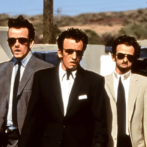 Image similar to reservoir dogs but the actors are dogs