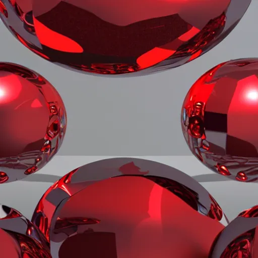 Prompt: chrome spheres on a red cube, bryce 3d