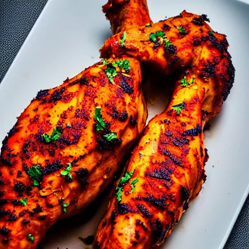 Prompt: high resolution photo of tandoori chicken, michelin star, very tasty, food photography, instagram, trending