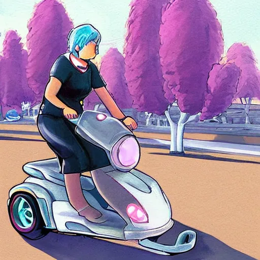 Prompt: artwork of kitboga as edna driving a scooter