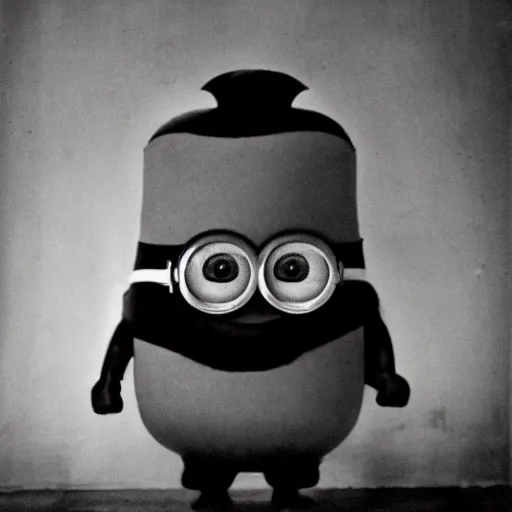 Image similar to old creepy black and white photograph of a minion